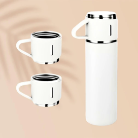 Insulated Vacuum Flask Set -Water Bottle With 3 Cups Gift Set, Thermos Water Bottle For Hot And Cold Drinks - Reusable Stainless Steel Water Bottles F