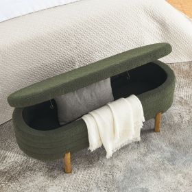 Ottoman Oval Storage Bench,Rubber Wood Leg, Green(46."x17.7"x10.8")