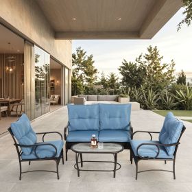 4 Piece Outdoor Patio Furniture Sets, Wicker Conversation Set for Porch Deck, Brown Rattan Sofa Chair with Cushion