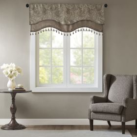 Jacquard Window Rod Pocket Valance With Beads Blue/Brown 50x18"
