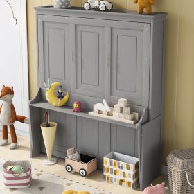 Queen Size Murphy Bed With A Shelf, Gray (Option: Gray)