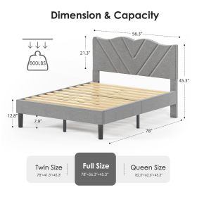 Modern Platform Bed Frame With Upholstered Headboard & Wooden Slats - No Box Spring Needed, Easy Assembly, Grey (Option: FULL)
