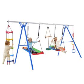 5 in 1 Outdoor Toddler Swing Set for Backyard, Playground Swing Sets with Steel Frame, Multifunction Playsets for Kids with Climbing Ladder (Color: as Pic)