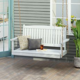 Outdoor  Modern Acacia Wood Porch Swing (Color: White, material: Wood+Metal)