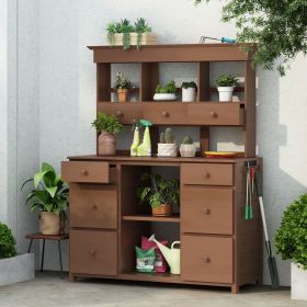 Garden Potting Bench Table, Rustic and Sleek Design with Multiple Drawers and Shelves for Storage (Color: Brown, material: Wood)