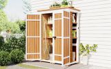 [Video Provided] TOPMAX Outdoor 5.5ft Hx4.1ft L Wood Storage Shed, Garden Tool Cabinet with Waterproof Asphalt Roof, Four Lockable Doors