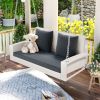 2-Person Wicker Hanging Porch Swing with Chains; Cushion; Pillow; Rattan Swing Bench for Garden; Backyard; Pond